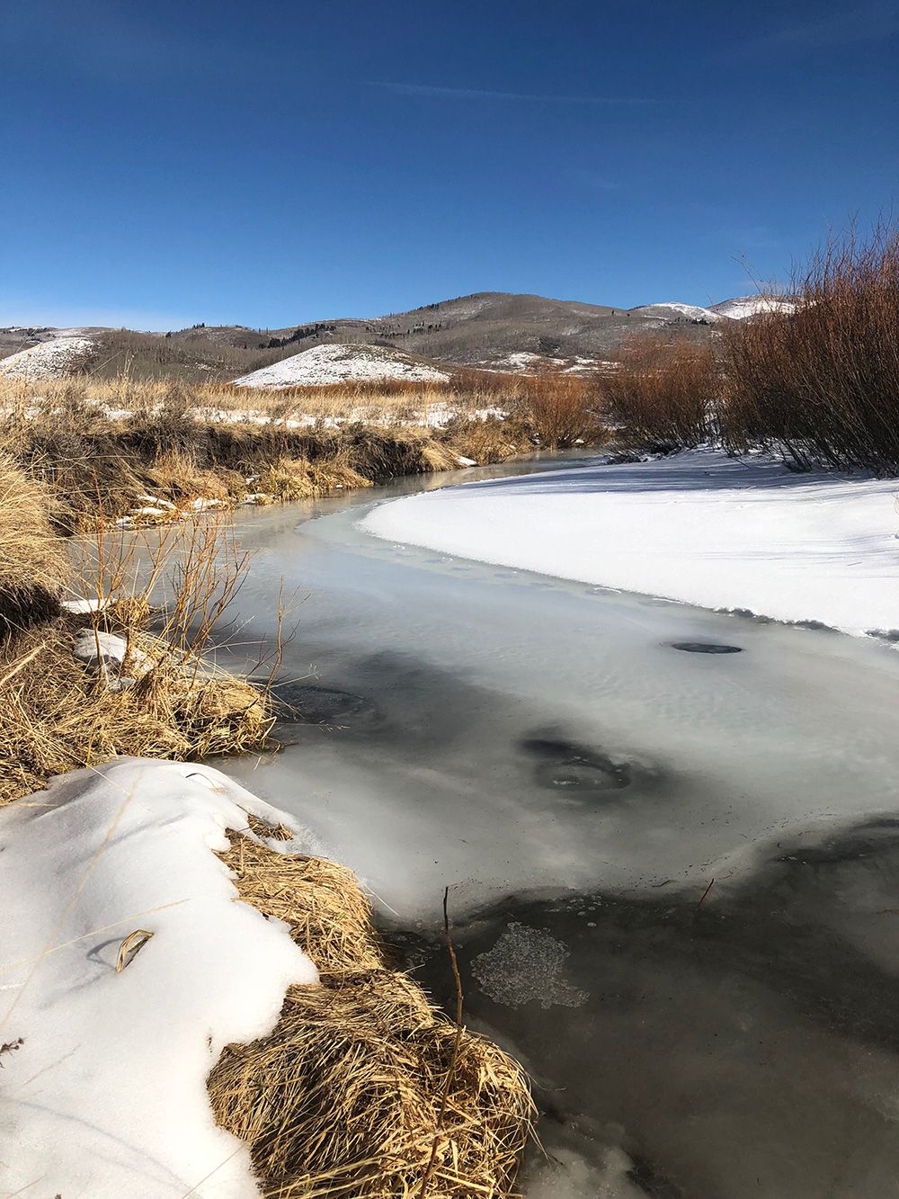 The Strawberry River covered with ice