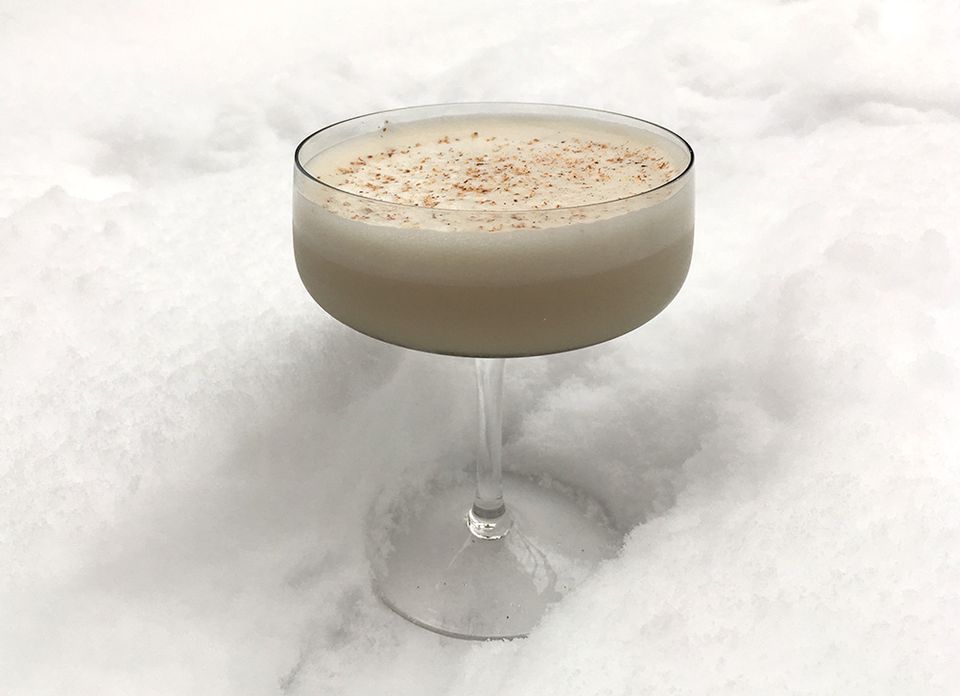 Milk punch cocktail in the snow